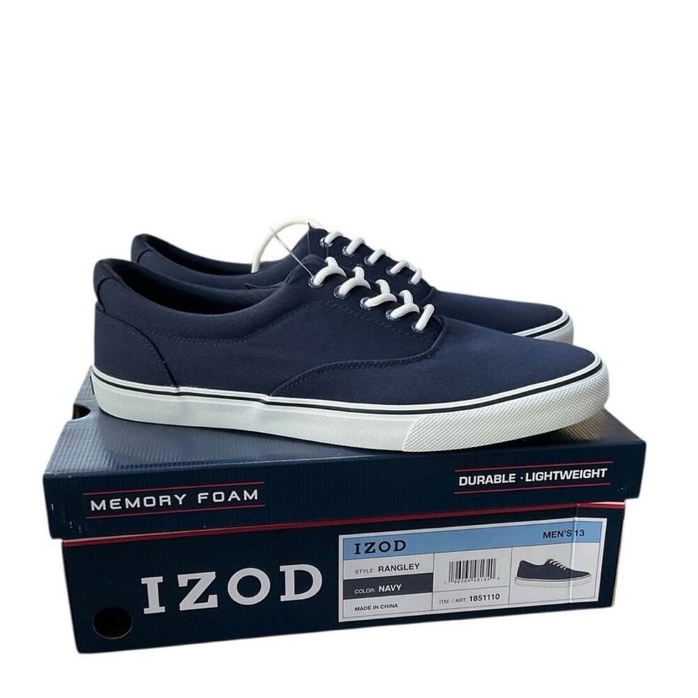 Izod Men’s Canvas Low-Top Sneakers with White Soles Navy Size 13 NEW in Box